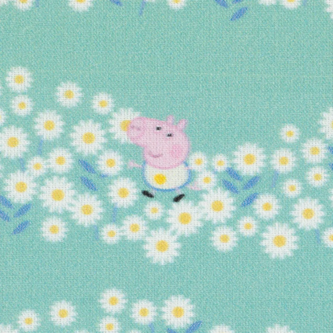 Baumwollstoff Digitaldruck Patchworkstoff Peppa Pig Blumenwiese türkis 1,40m Breite