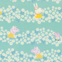 Baumwollstoff Digitaldruck Patchworkstoff Peppa Pig Blumenwiese türkis 1,40m Breite