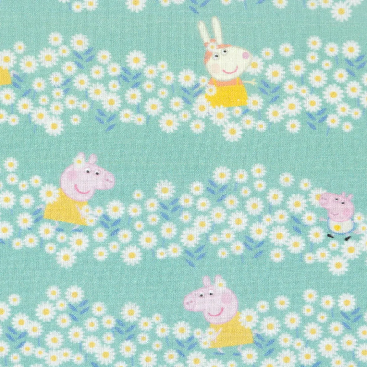 Baumwollstoff Digitaldruck Patchworkstoff Peppa Pig Blumenwiese türkis 1,40m Breite