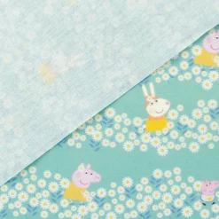 Baumwollstoff Digitaldruck Patchworkstoff Peppa Pig Blumenwiese türkis 1,40m Breite
