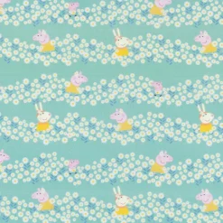 Baumwollstoff Digitaldruck Patchworkstoff Peppa Pig Blumenwiese türkis 1,40m Breite