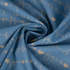 Baumwollstoff Digitaldruck Patchworkstoff Herzen Pulslinie blau gelb 1,40m Breite