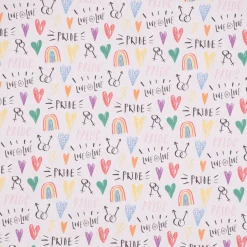 Baumwollstoff Digitaldruck Patchworkstoff Pride Regenbogen Herzen weiß bunt 1,40m Breite