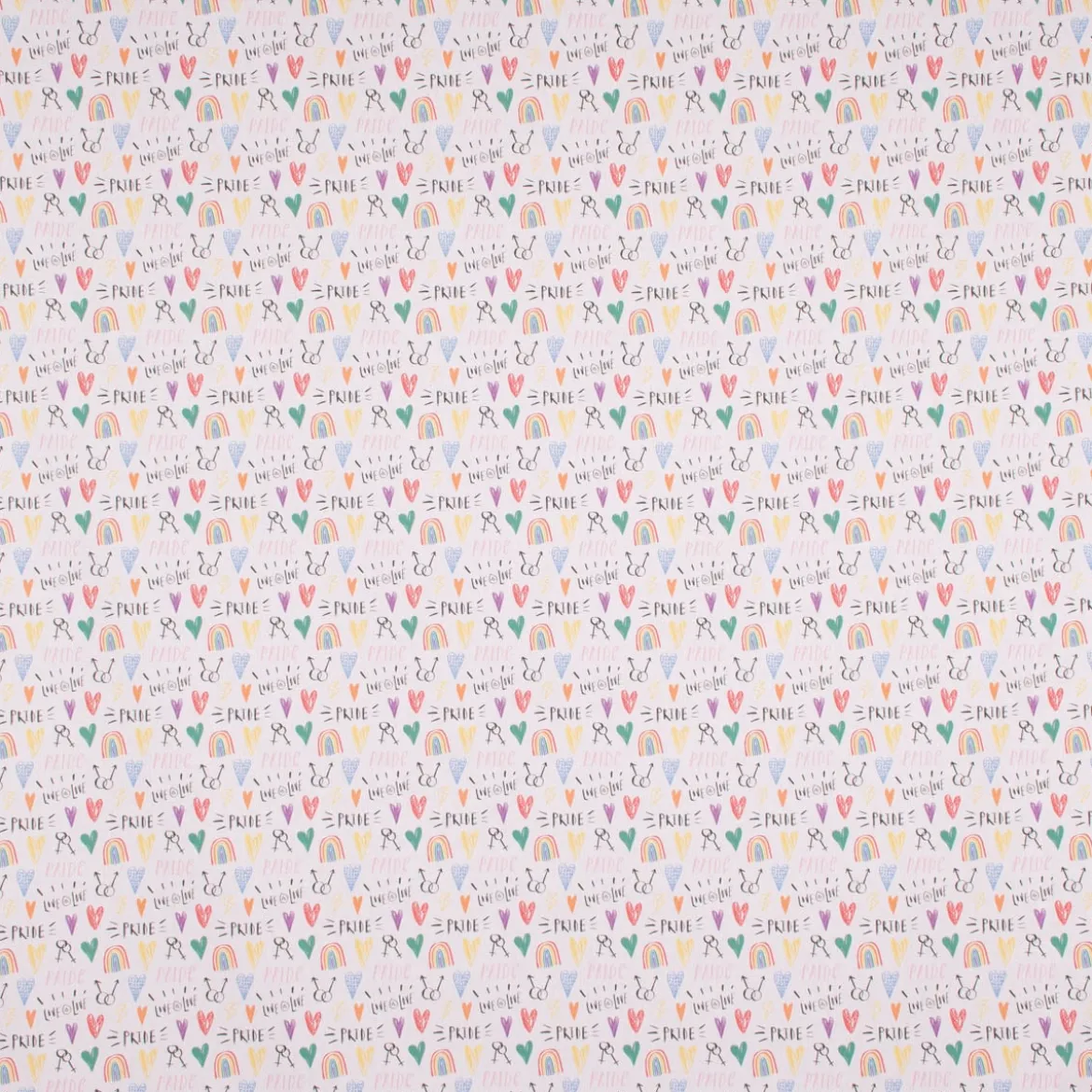 Baumwollstoff Digitaldruck Patchworkstoff Pride Regenbogen Herzen weiß bunt 1,40m Breite