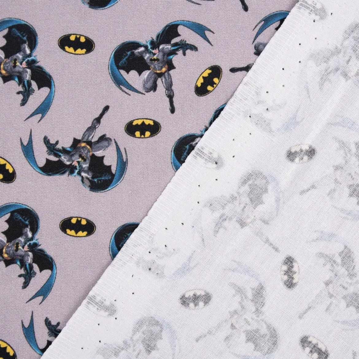 Baumwollstoff Digitaldruck Batman© grau schwarz blau gelb 1,5m Breite