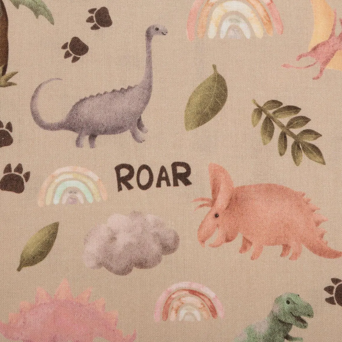 Baumwollstoff Dinosaurier Digitaldruck beige grün rosa 1,48m Breite