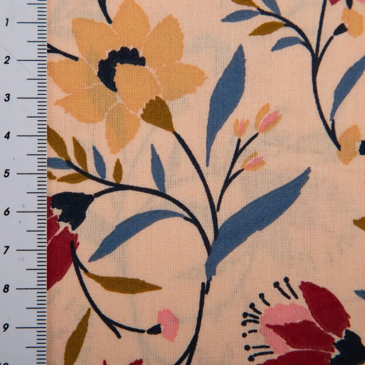 Baumwollstoff Evelyne floral pfirsich 1,47m Breite