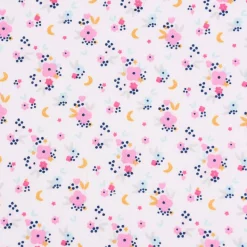 Baumwollstoff FLEDI Blümchen Sterne Mond weiß rosa blau ocker 1,50m Breite
