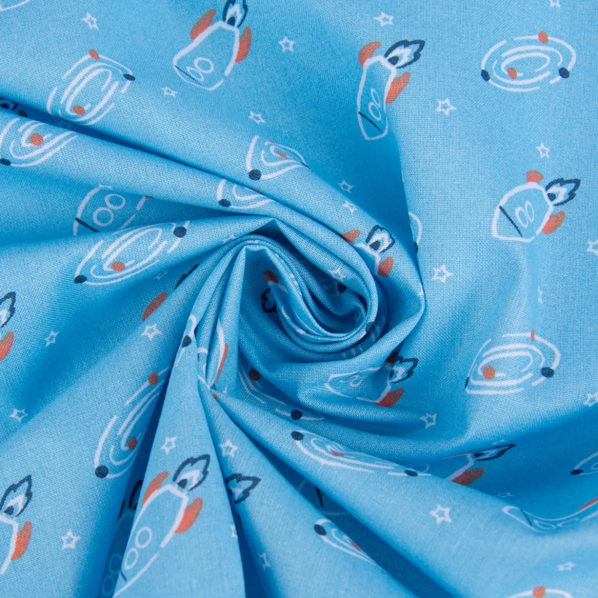 Baumwollstoff FUBOZ Rakete Galaxie Stern blau orange weiß 1,50m Breite