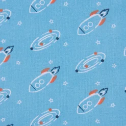 Baumwollstoff FUBOZ Rakete Galaxie Stern blau orange weiß 1,50m Breite