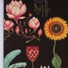 Baumwollstoff Halbpanama Blumen Palmenblätter schwarz bunt 1,40m Breite