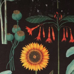 Baumwollstoff Halbpanama Blumen Palmenblätter schwarz bunt 1,40m Breite