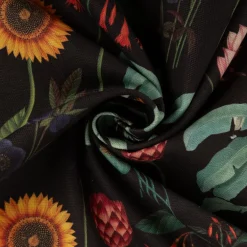 Baumwollstoff Halbpanama Blumen Palmenblätter schwarz bunt 1,40m Breite