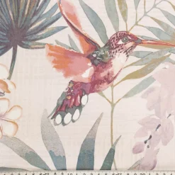 Baumwollstoff Halbpanama Digitaldruck Kolibri Blumen Blätter weißgrau petrol aubergine 2,80m Breite