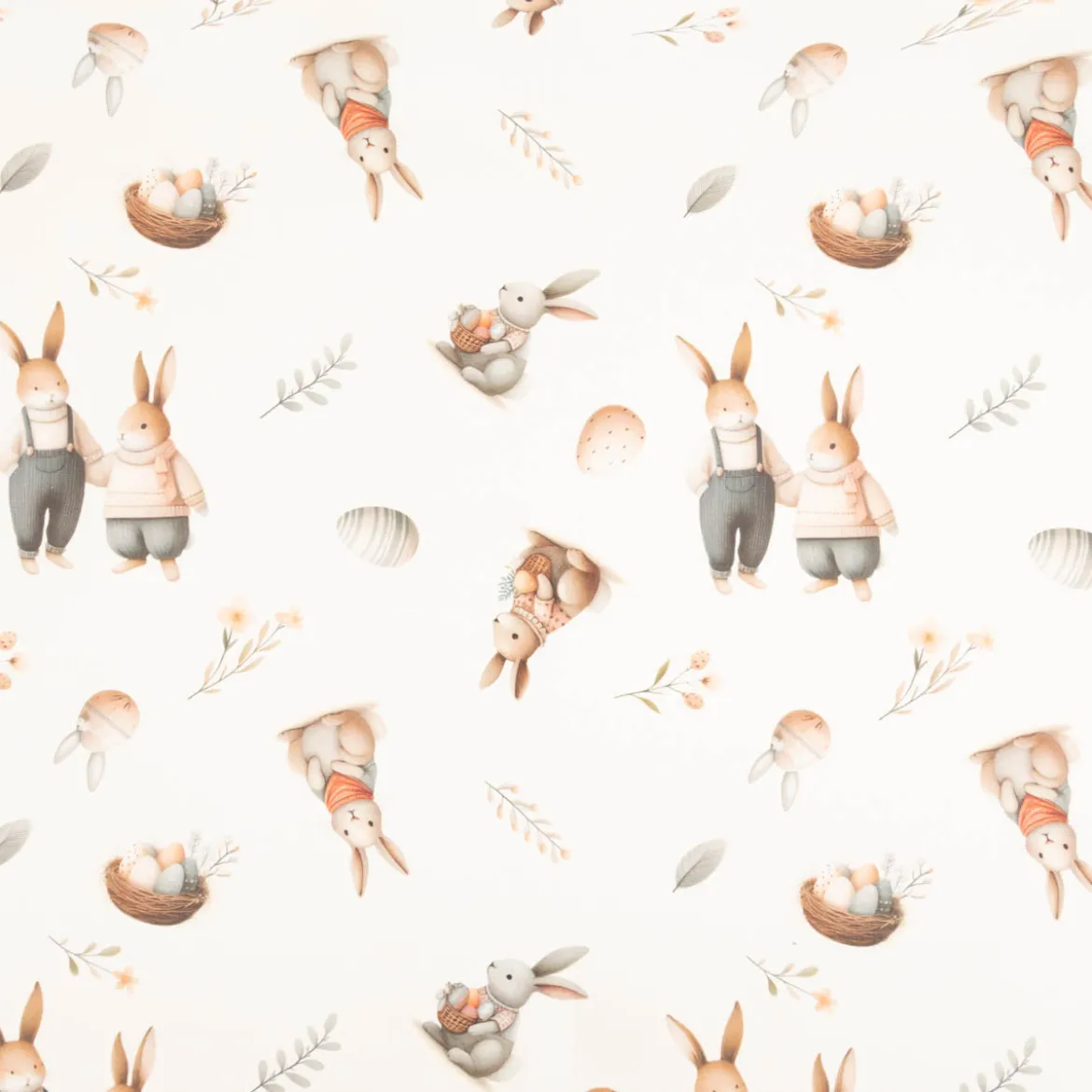 Baumwollstoff Halbpanama Osterhasen ecru beige apricot 1,40m Breite