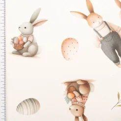 Baumwollstoff Halbpanama Osterhasen ecru beige apricot 1,40m Breite