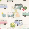 Baumwollstoff Halbpanama VW Bulli Summer All Over Beige Pastell 1,40m Breite