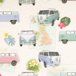 Baumwollstoff Halbpanama VW Bulli Summer All Over Beige Pastell 1,40m Breite