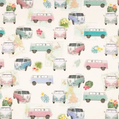 Baumwollstoff Halbpanama VW Bulli Summer All Over Beige Pastell 1,40m Breite