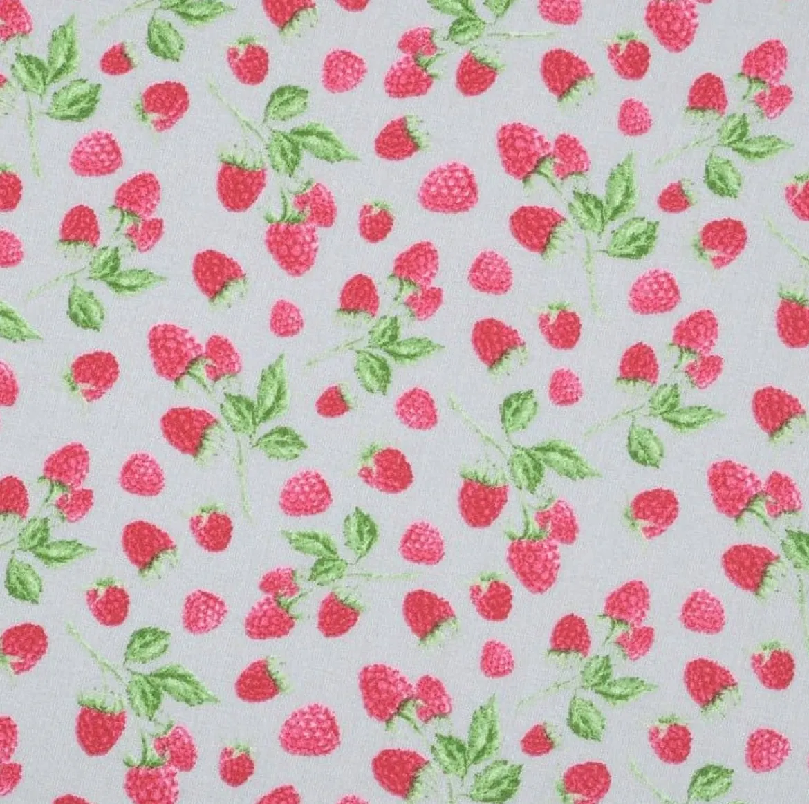 Baumwollstoff Himbeeren hellgrau rosa 1,40m Breite