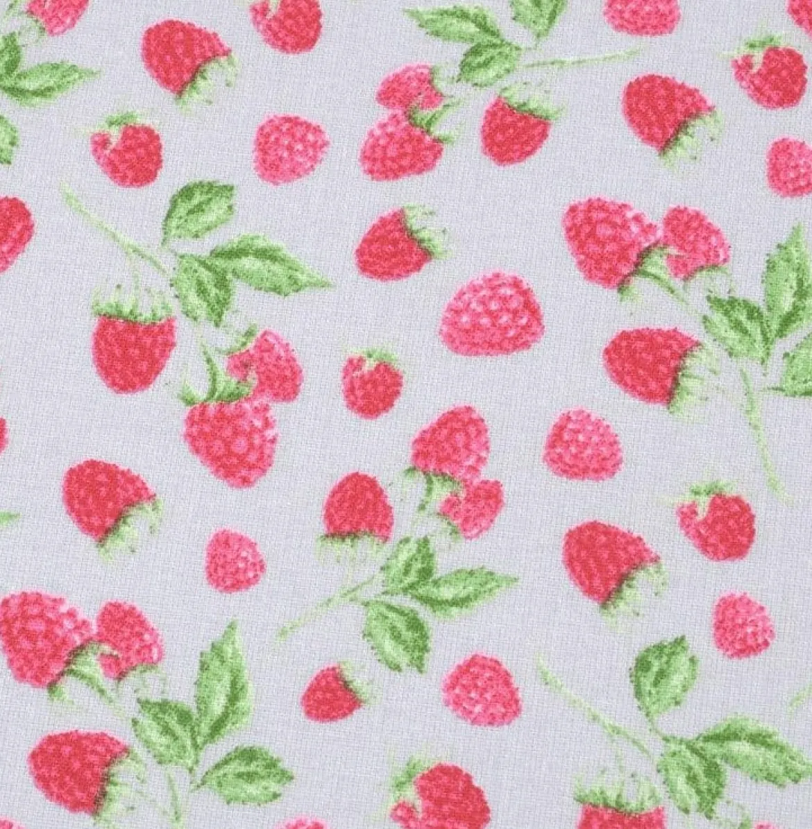 Baumwollstoff Himbeeren hellgrau rosa 1,40m Breite