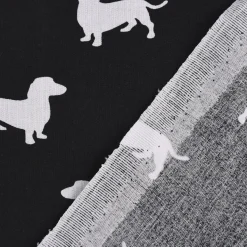 Baumwollstoff Hund Dackel schwarz weiß 1,6m Breite