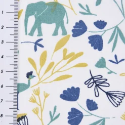 Baumwollstoff JINJUA Elefant Flamingo Vogel Blumen weiß türkis gelb orange blau 1,5m Breite
