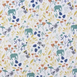 Baumwollstoff JINJUA Elefant Flamingo Vogel Blumen weiß türkis gelb orange blau 1,5m Breite