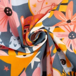 Baumwollstoff Joy Tiger Taube Blume Herz blau rosa gelb 1,47m Breite