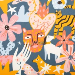 Baumwollstoff Joy Tiger Taube Blume Herz blau rosa gelb 1,47m Breite