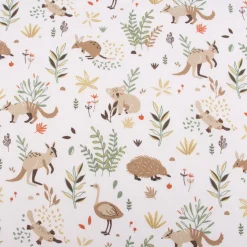 Baumwollstoff Kinderstoff Webware Tiere aus Australien weiß grün beige 1,47m Breite