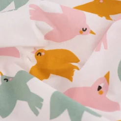Baumwollstoff Kinderstoff Webware Lewis Vögelchen weiß rosa gelb mint 1,47m Breite