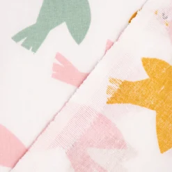 Baumwollstoff Kinderstoff Webware Lewis Vögelchen weiß rosa gelb mint 1,47m Breite