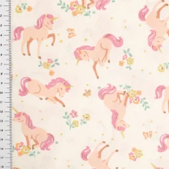 Baumwollstoff Lilic Einhörner Blumen ecru rosa 1,47m Breite