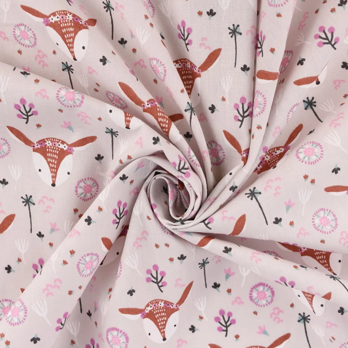 Baumwollstoff LOUNA Reh Boho Blumen hellbeige braun weiß rosa 1,5m Breite