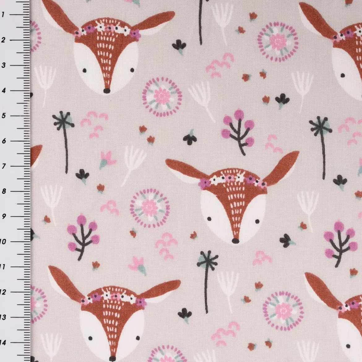 Baumwollstoff LOUNA Reh Boho Blumen hellbeige braun weiß rosa 1,5m Breite