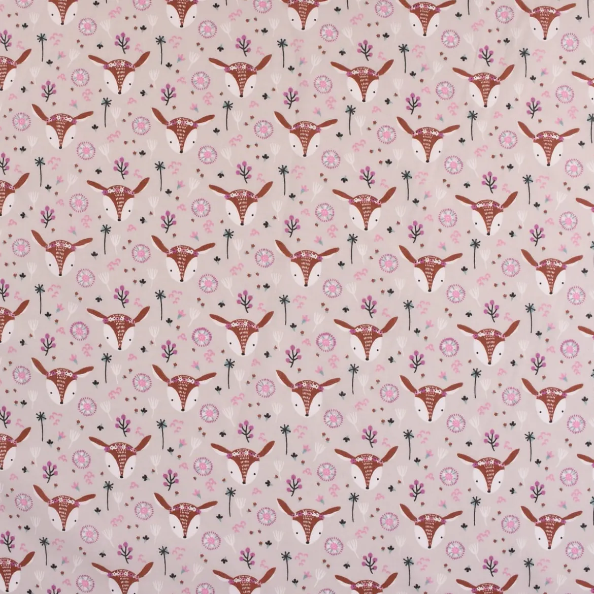 Baumwollstoff LOUNA Reh Boho Blumen hellbeige braun weiß rosa 1,5m Breite