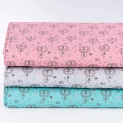 Baumwollstoff Löwe Biene Blumen türkis grau rosa 1,5m Breite