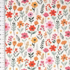 Baumwollstoff Maddy Allover Blümchen ecru, rosa, rot, gelb, grün 1,47m Breite