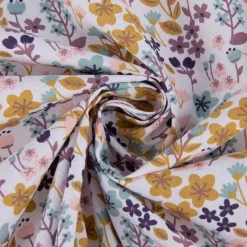 Baumwollstoff MILLY Blumen Sträucher weiß bunt 1,5m Breite