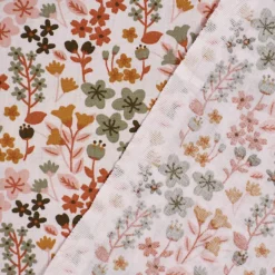 Baumwollstoff MILLY Blumen Sträucher weiß altgrün rosa ocker 1,5m Breite