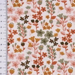 Baumwollstoff MILLY Blumen Sträucher weiß altgrün rosa ocker 1,5m Breite