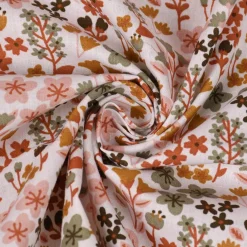 Baumwollstoff MILLY Blumen Sträucher weiß altgrün rosa ocker 1,5m Breite