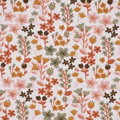 Baumwollstoff MILLY Blumen Sträucher weiß altgrün rosa ocker 1,5m Breite