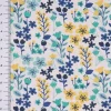 Baumwollstoff MILLY Blumen Sträucher weiß blau gelb 1,5m Breite
