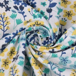 Baumwollstoff MILLY Blumen Sträucher weiß blau gelb 1,5m Breite