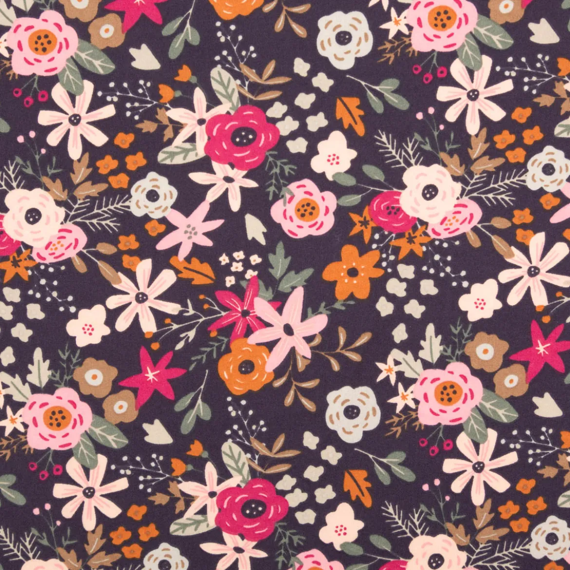 Baumwollstoff Olga Blumen dunkelblau rosa 1,47m Breite
