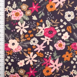 Baumwollstoff Olga Blumen dunkelblau rosa 1,47m Breite
