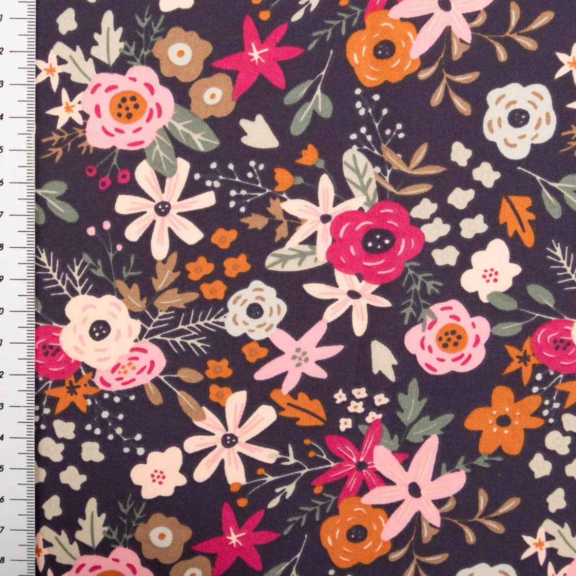 Baumwollstoff Olga Blumen dunkelblau rosa 1,47m Breite