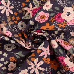 Baumwollstoff Olga Blumen dunkelblau rosa 1,47m Breite